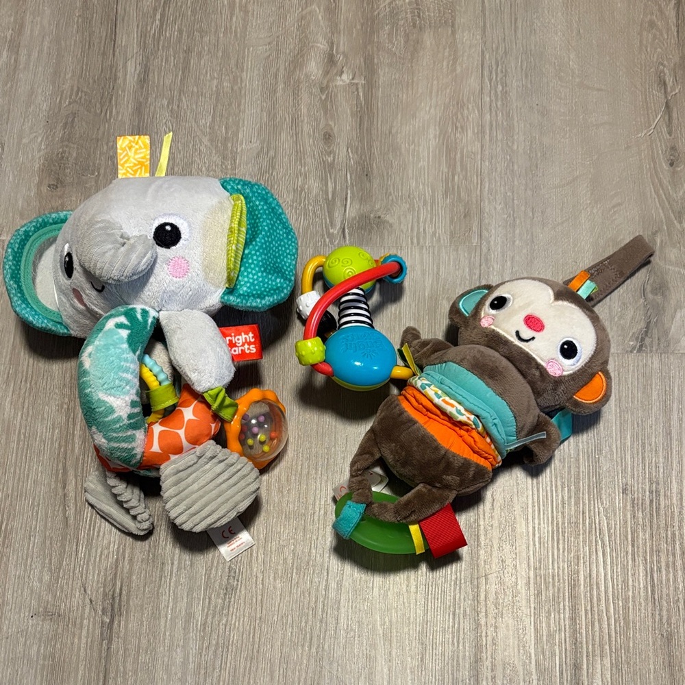 Bright‎ Starts Elephant and Monkey Plush Toy Duo - Gray and Brown